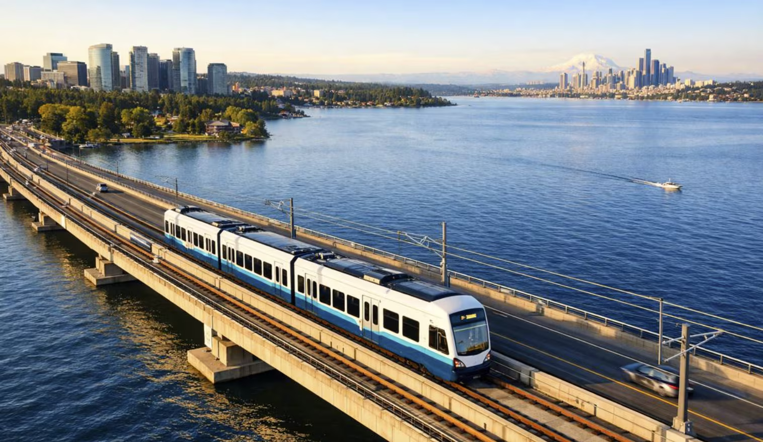 Link Light Rail crossing Lake Washington on the 2 Line